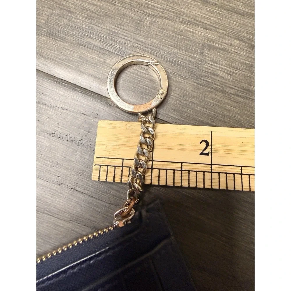 KATE SPADE Cameron L-Zip Card Holder‎ Coin Wallet Keychain Navy Saffiano Leather